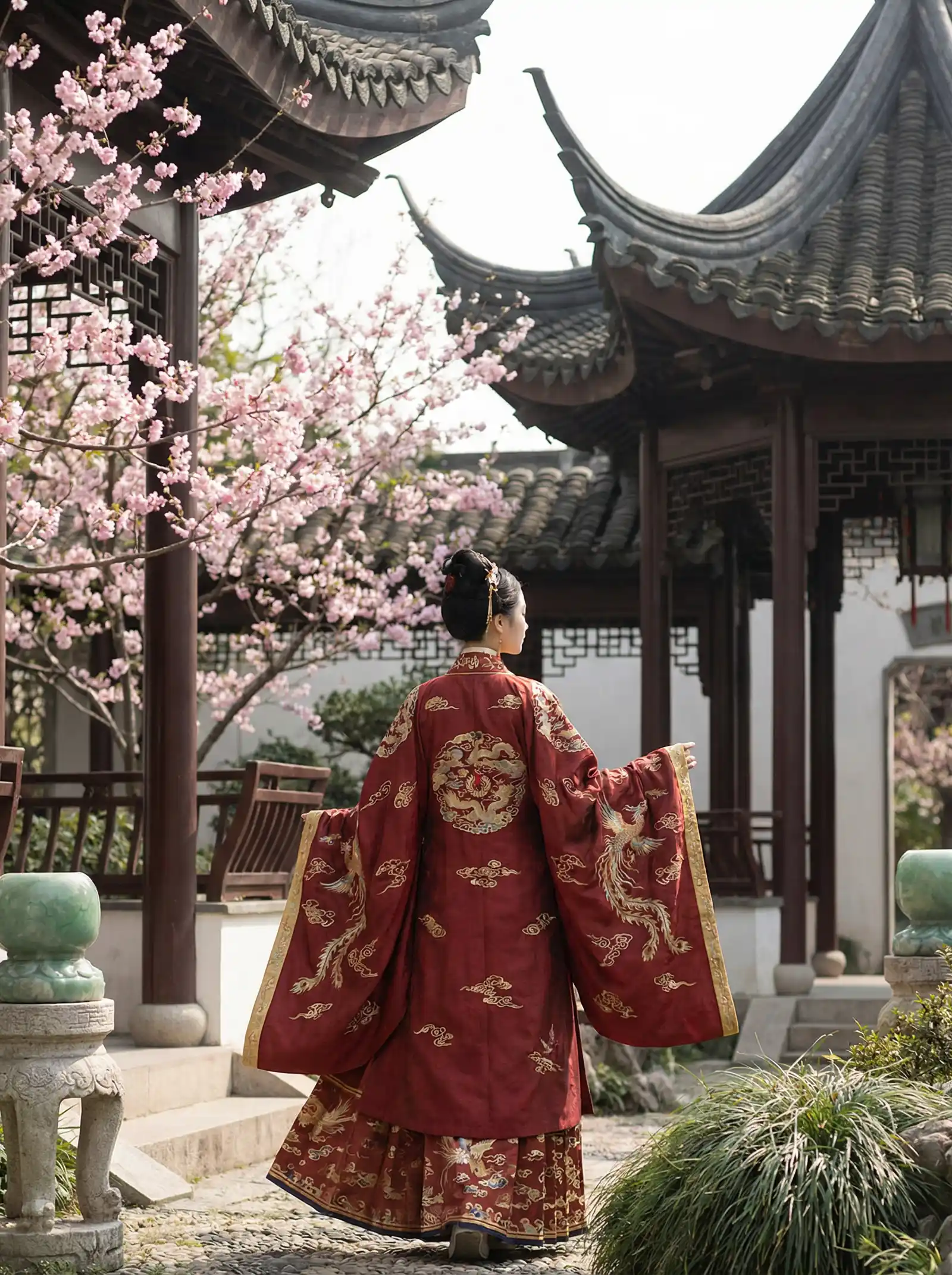 夜间福利无码1000集免费 明制汉服红色凤凰刺绣